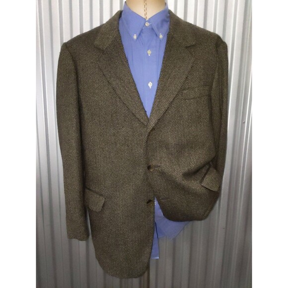 44R brown black Herringbone Tweed PERUVIAN ALPACA Jacket Blazer Sport Coat - Picture 3 of 4